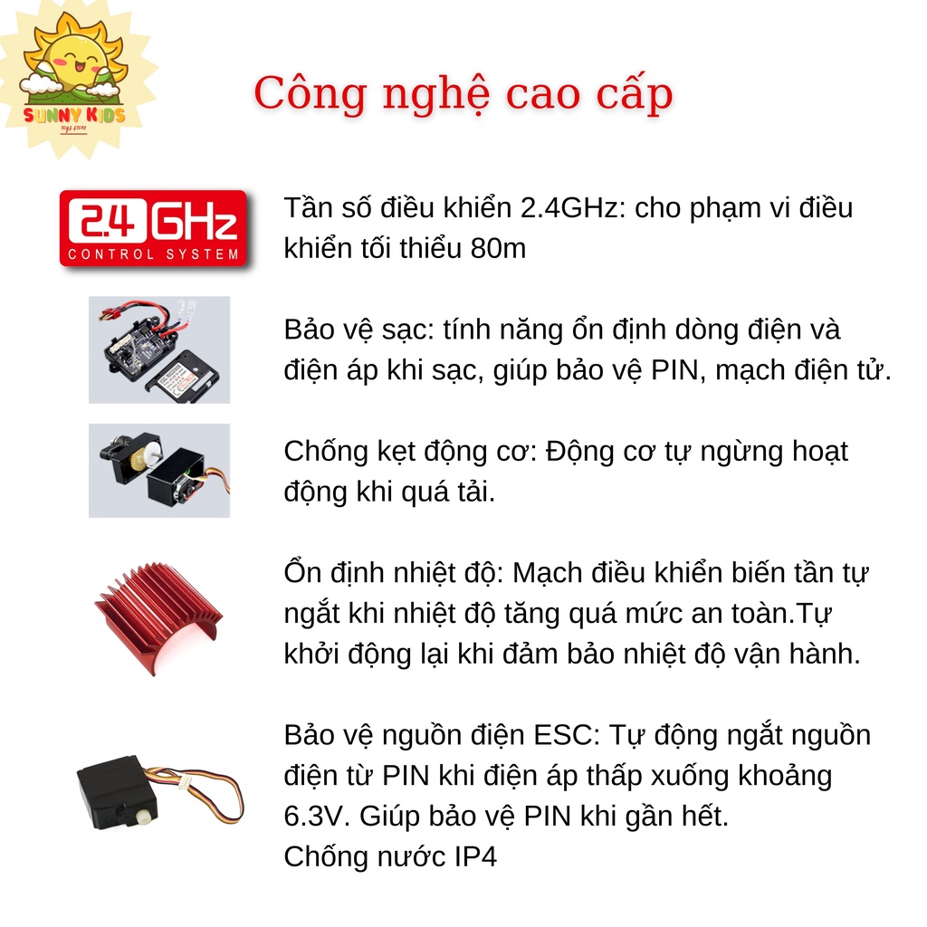 Xe địa hình điều khiển từ xa Bán tải CONQUER 1:16, công nghệ cao, 38km/h, 2.4GHz, 80m, Drift, Off-road - Sunny Kids