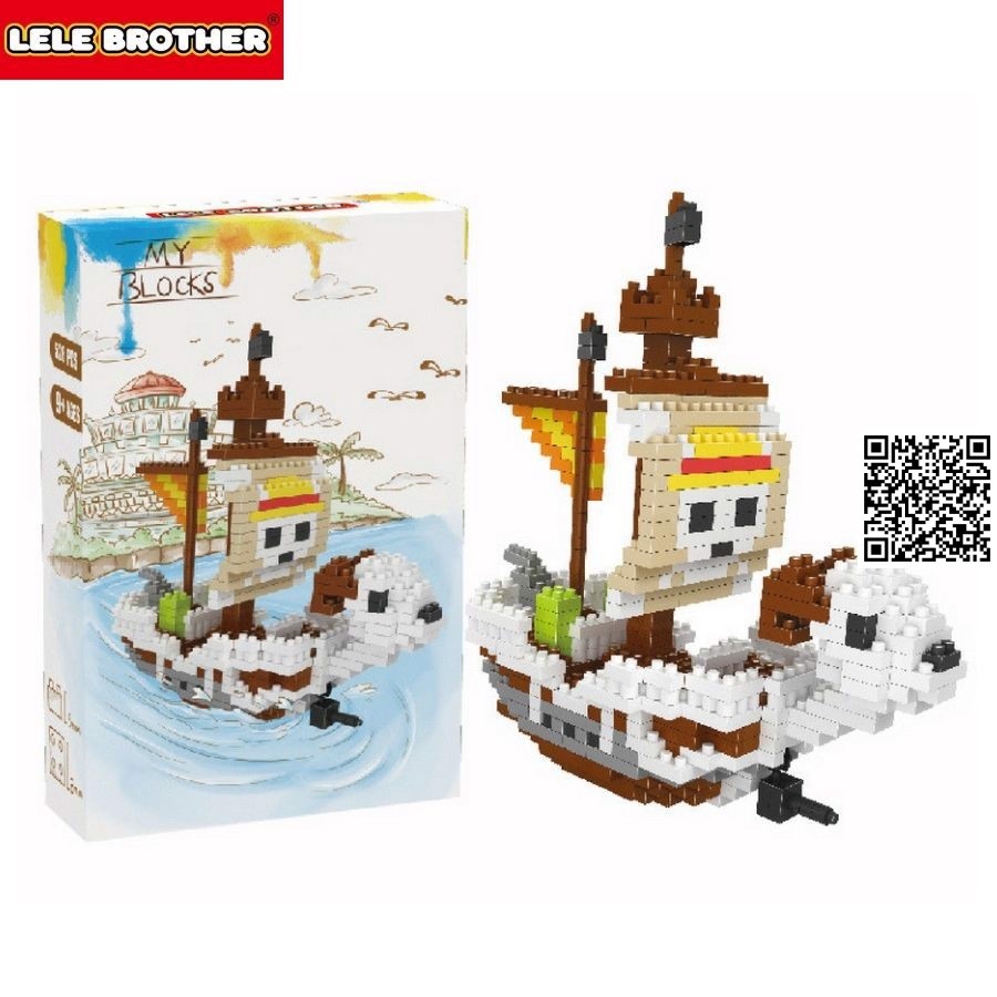 1514 Đồ chơi lắp ráp Tàu chiến Golden Merry Lele Brother NanoBlock Anime One Piece vua hải tặc Luffy mũ rơm