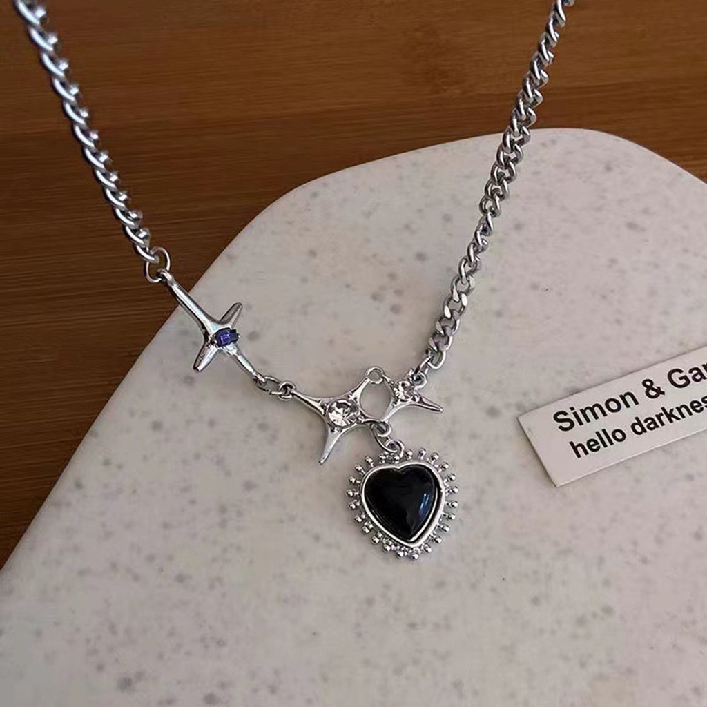 Vòng Cổ Choker Hình Ngôi Sao/Trái Tim Màu Đen Lấp Lánh Phong Cách Hàn Quốc