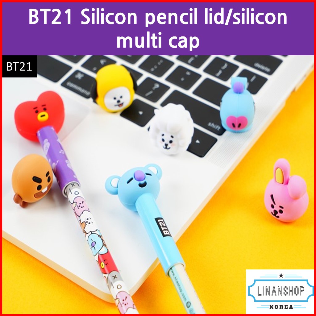 Nắp đậy bút chì bằng silicon hình BT21 dễ thương