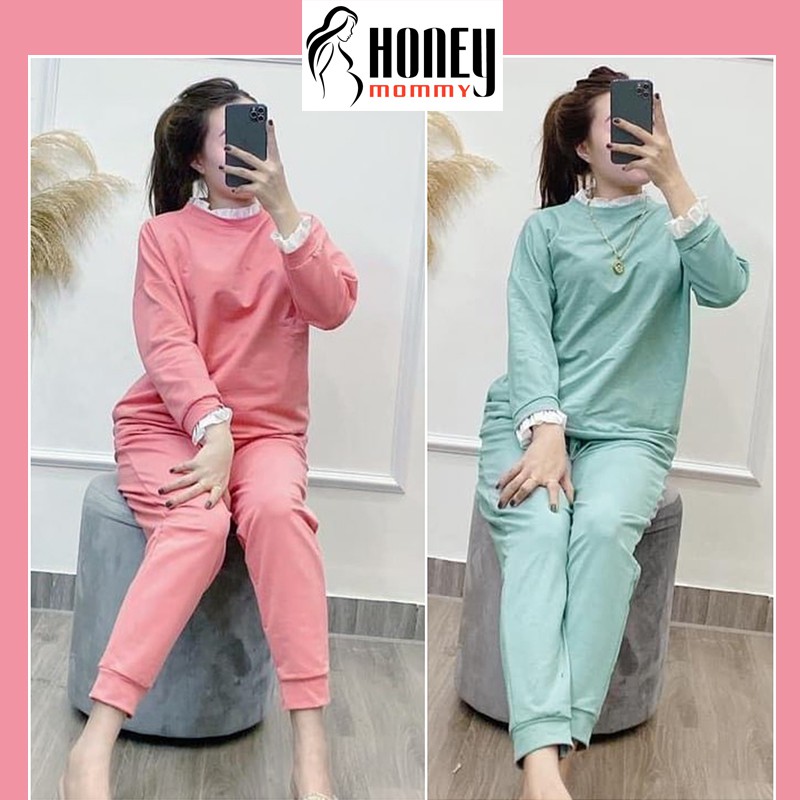 Bộ Bầu Nỉ Da Cá Thu Đông Cổ Ren Xinh Xắn Dễ Thương Mặc Ở Nhà Tiện Lợi Kết Hợp Cho Bé Ti HT4633 Honey Mommy