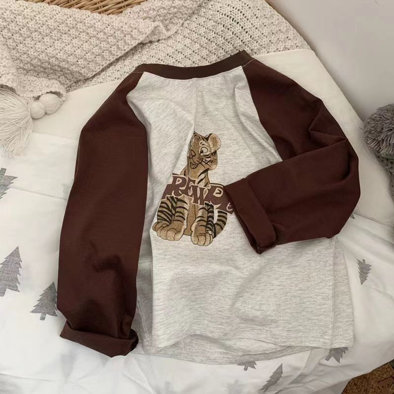 Áo thun MNGRL cotton dài tay cổ tròn in họa tiết hoạt hình thời trang thoải mái cho trẻ em