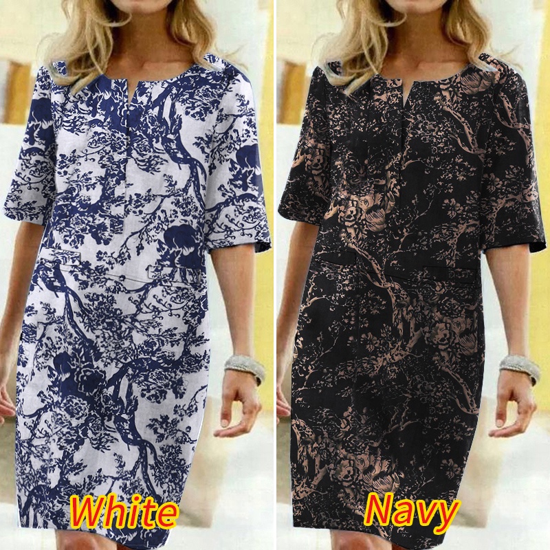 Đầm midi Zanzea tay lửng cổ chữ V in họa tiết hoa phong cách Châu Âu thời trang dành cho nữ