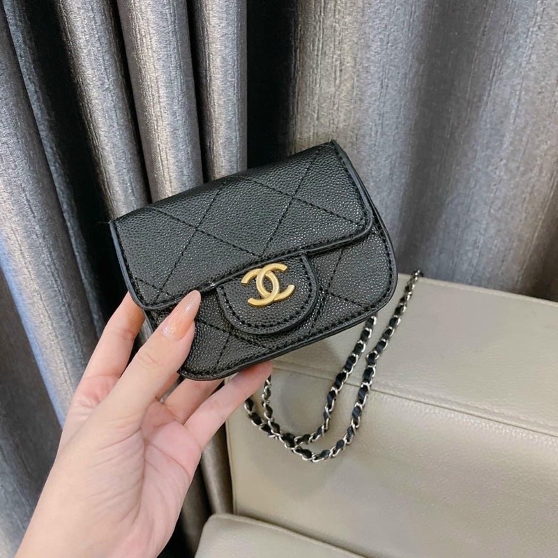 Túi Mini Đeo Chéo C.H.A.N.E.L Trần Trám Nhiều Ngăn, Túi Ví Mini Đeo Cổ Tag X