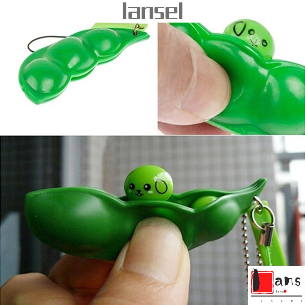 ❤LANSEL❤ Funny Squeeze Bean Trinkets Stress Relieve Key Chain Cute Extrusion Fidget Toy Soybean Green Phone Charm