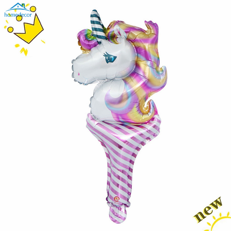 HD Handheld Stick Unicorn Balloons Cute Aluminum Foil Balloons Birthday Party Decorations Party Supplies