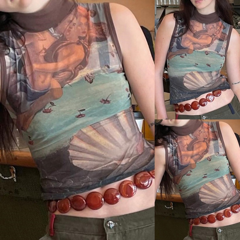 Áo Tank Top Không Tay In Họa Tiết Trừu Tượng Thập Niên 80
