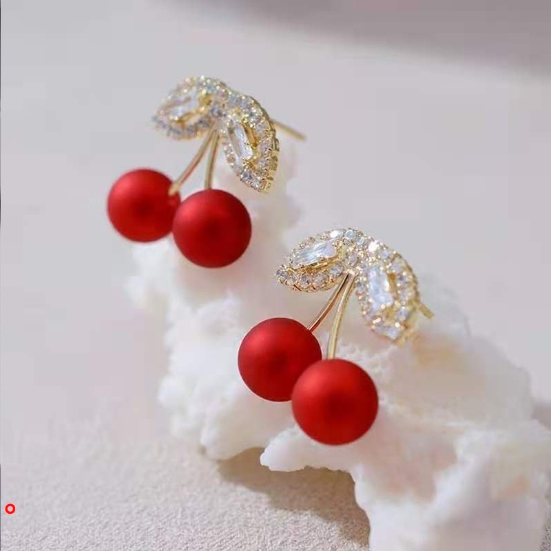 Khuyên tai hình quả cherry đính đá thời trang cho nữ