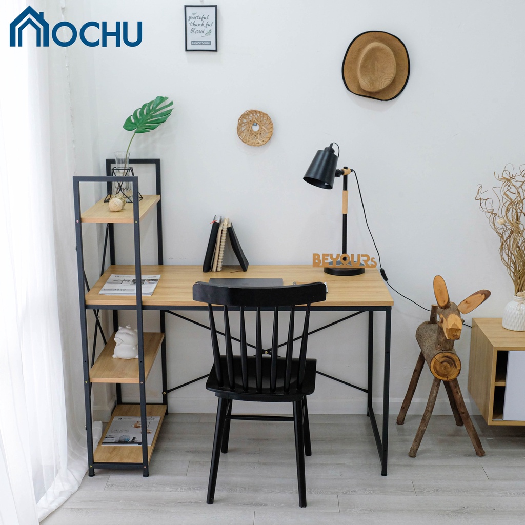 Bàn Làm Việc Thông Minh OCHU B-Neuly Table Phối Kệ Sách Khung Sắt Sơn Tĩnh Điện Chịu Lực Cao Lắp Ráp Deco Phòng Làm Việc