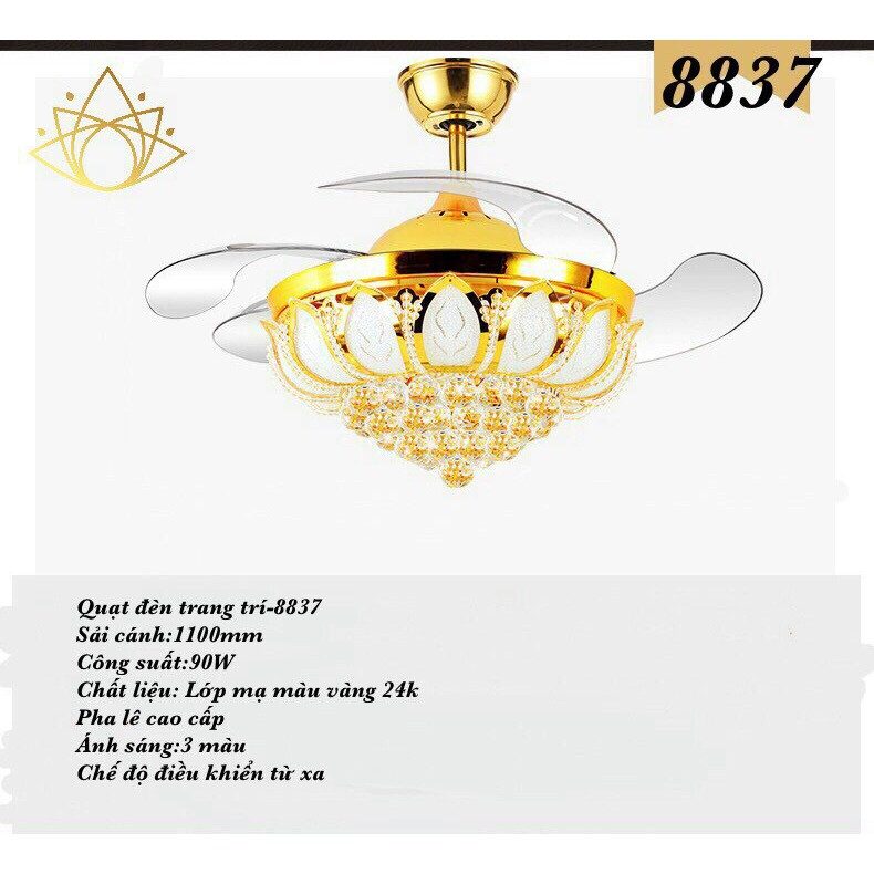 BẢO HÀNH 2 năm Quạt trần đèn trang trí, quạt trần đóa hoa sen cánh cụp cánh xòe dây đồng 100%