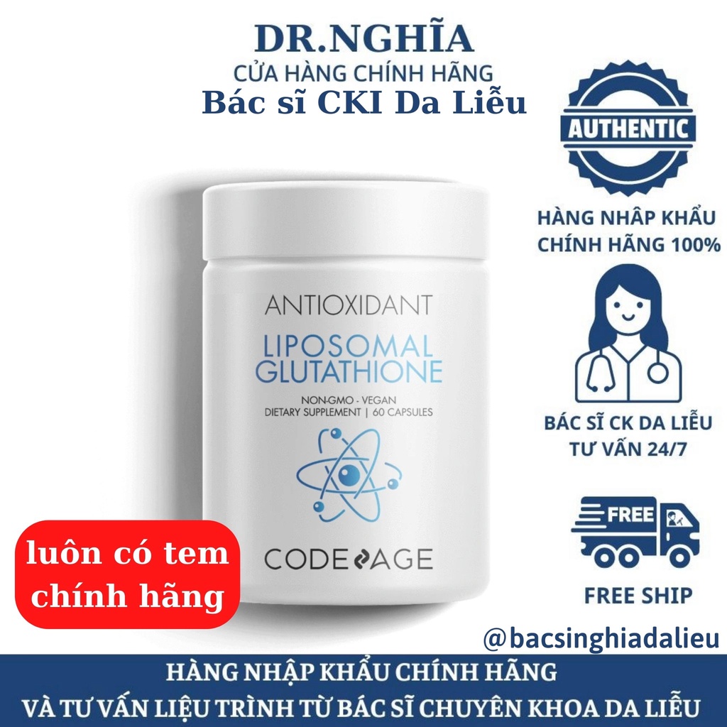 Viên Uống Hỗ Trợ Trắng Da Code Age Liposomal Glutathione 60 Viên BS NGHĨA