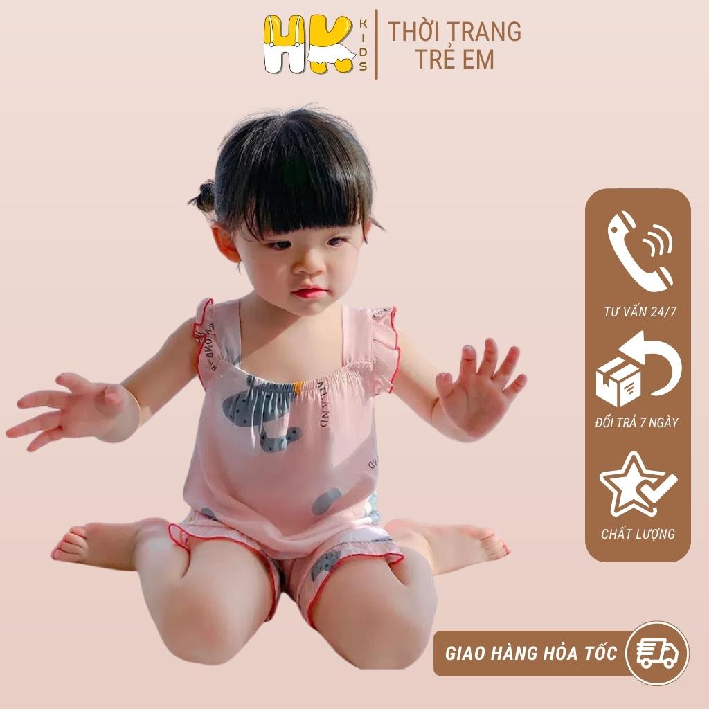 Bộ lanh 2 dây bé gái HK KIDS chất lanh cao cấp thoáng mát cho các bé diện hè (size từ 1-6 tuổi)