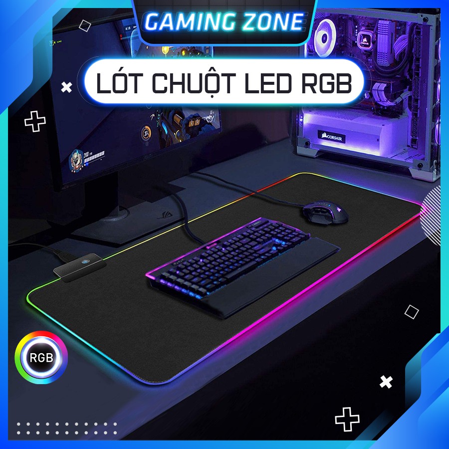 Lót chuột, bàn di chuột, pad chuột chơi game LED RGB cỡ lớn chống trượt siêu bền siêu đẹp