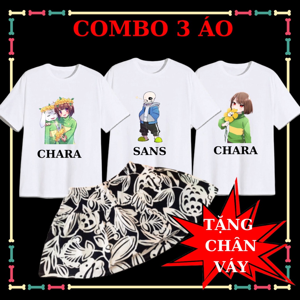 Combo 3 Áo Chara bé gái tay ngắn đủ size áo Tặng chân váy cotton xịn xò cho bé gái