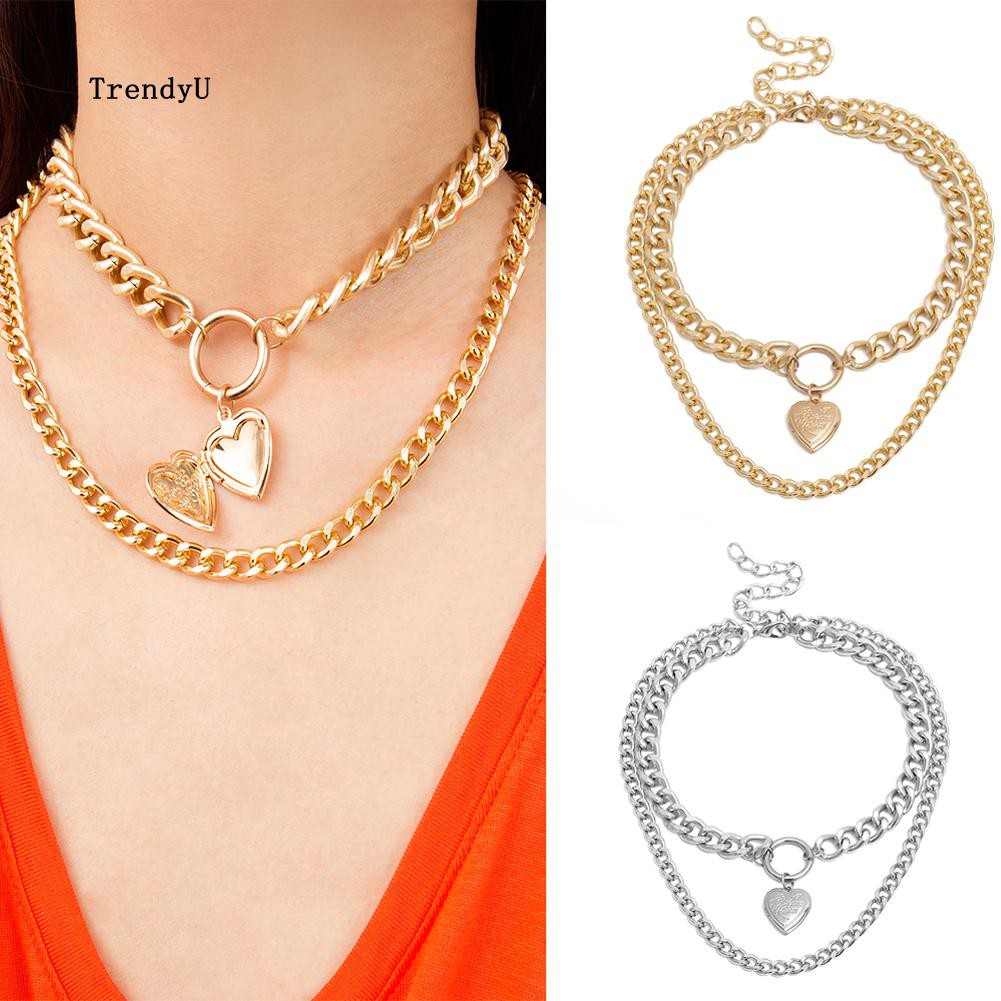 Vòng cổ 2 tầng dây bản lớn hình trái tim cho nữ