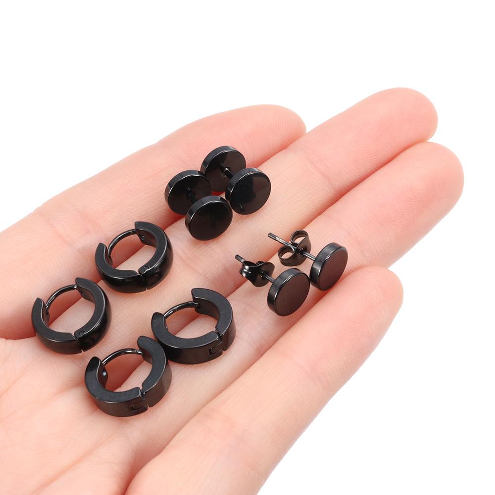 Set 4 Đôi Khuyên Tai Dạng Thanh Tạ Bằng Thép Màu Đen Phong Cách Gothic Cho Nam Và Nữ