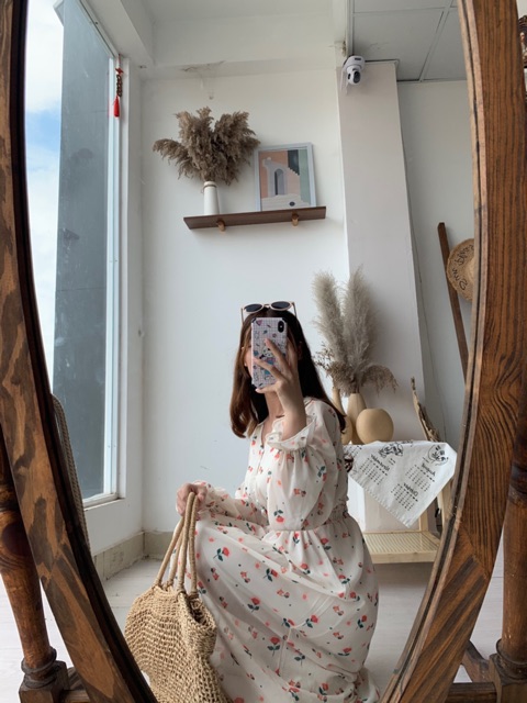 Váy Hoa Nhí Vintage Chun Eo Cúc Ngọc Tay Bồng Điệu Đàng Như Nàng Thơ Mộng Mer | BigBuy360 - bigbuy360.vn