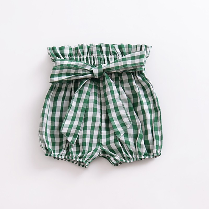 Quần ngắn cotton họa tiết ca rô đính nơ đáng yêu dành cho bé gái
