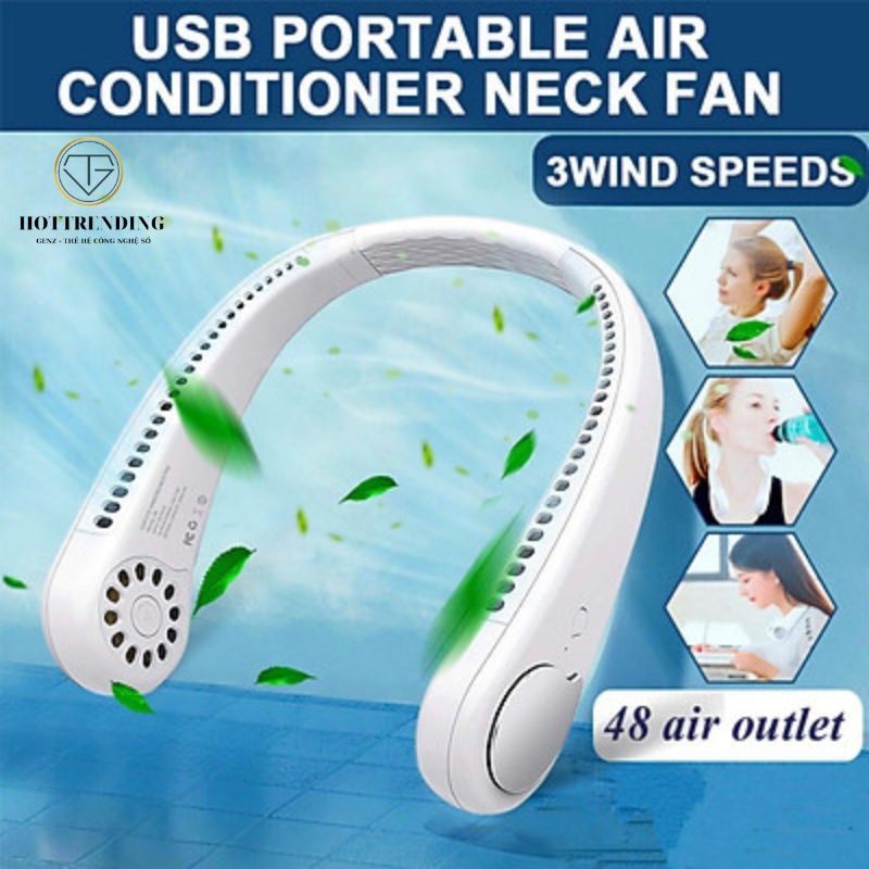 Quạt Đeo Cổ USB Mini Tích Điện Không Cánh Tiện Lợi, Thời Trang, Dáng Thể Thao Hàng Loại 1