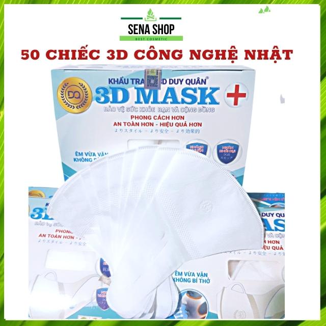 ]Khẩu Trang 3D Mask Duy Quân  Xuân Lai Chính Hãng Công Nghệ Nhật Bản Hộp 50 Chiếc màu trắng co giãn tốt