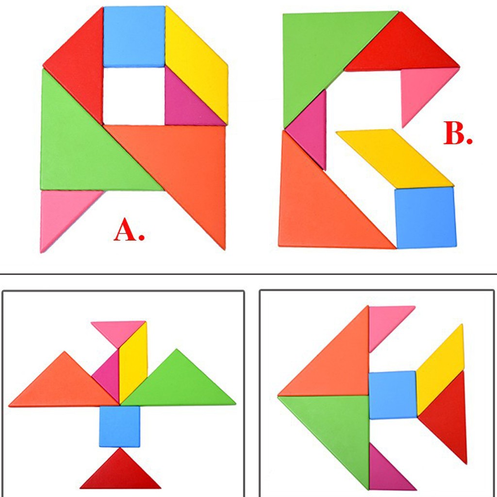 Xếp Hình Trí Uẩn TANGRAM BABO, Đồ chơi gỗ cho bé phát triển trì thông minh, sáng tạo hình ghép - BABO