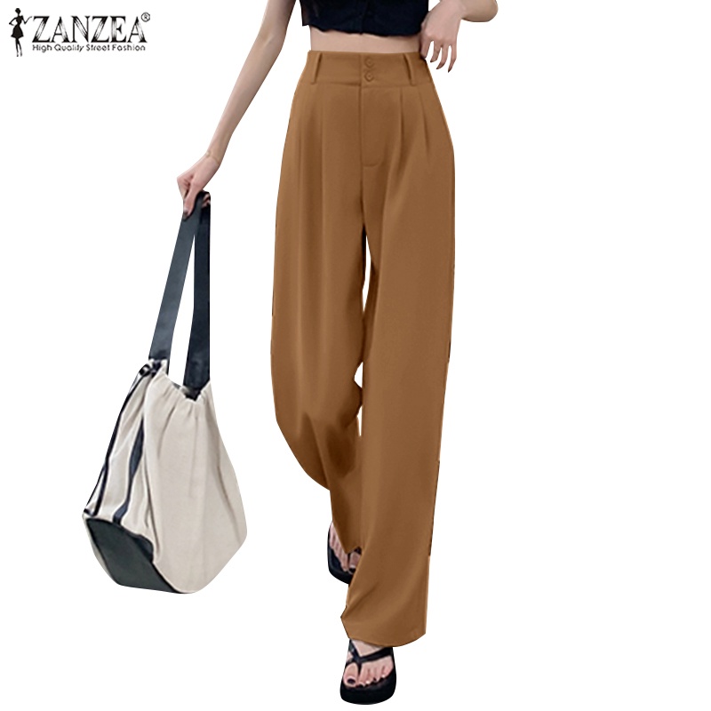 Quần dài Zanzea ống rộng cạp cao phong cách Hàn Quốc