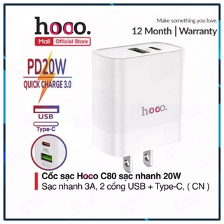Củ sạc 20w. chuẩn sạc nhanh pd 20w/3.0a. 2 cổng đầu vào usb và type c.h.o.c.o . c.8.0