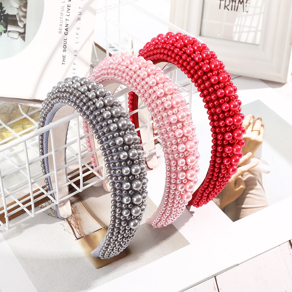 Băng đô Haimeikang bọt biển bản rộng đính ngọc trai giả thời trang đi tiệc dành cho nữ