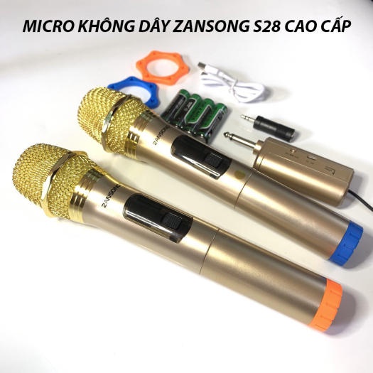 Bộ 2 micro đa năng karaoke không dây Zansong S28 kết nối UHF cho loa kéo-Hỗ trợ các thiết bị có jack cắm 3.5mm và 6.5mm.