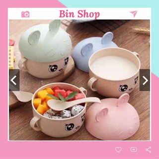 Bát ăn dặm lúa mạch cho bé có nắp đậy kèm thìa bin shop