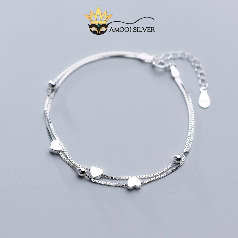 Lắc tay bạc S925 dây đôi trái tim - Amooi Silver AT94