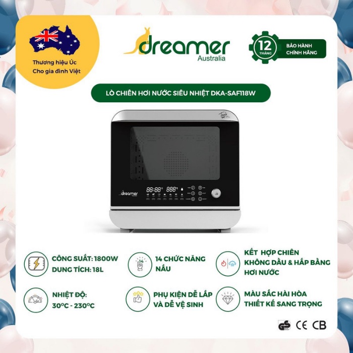 LÒ CHIÊN HƠI NƯỚC SIÊU NHIỆT DREAMER DKA-SAF118W - Dung tích 18 Lít