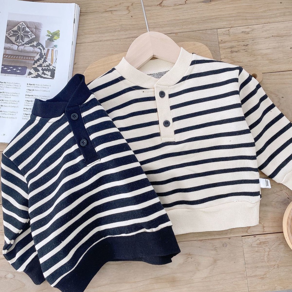 Áo sweater tay dài họa tiết kẻ sọc phong cách phương Tây mới dành cho bé trai 2022