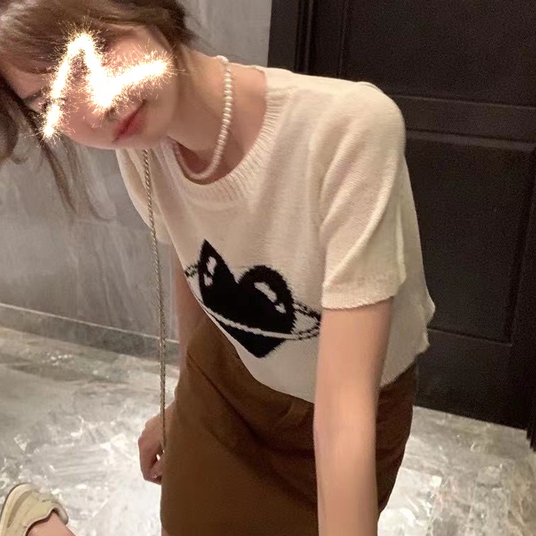 SUXI Áo Dệt Kim Tay Phồng Ngắn Dáng Ôm Phong Cách Vintage Thời Trang Cho Nữ