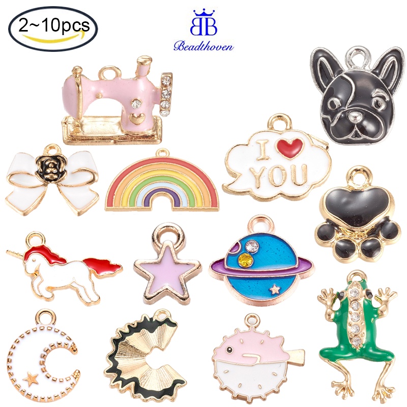 Bộ 2-10 Mặt Vòng cổ Hợp Kim Tráng Men Hình Trái Tim/Mặt Trăng/Ngôi Sao Màu Vàng Sáng Bóng Làm Trang Sức