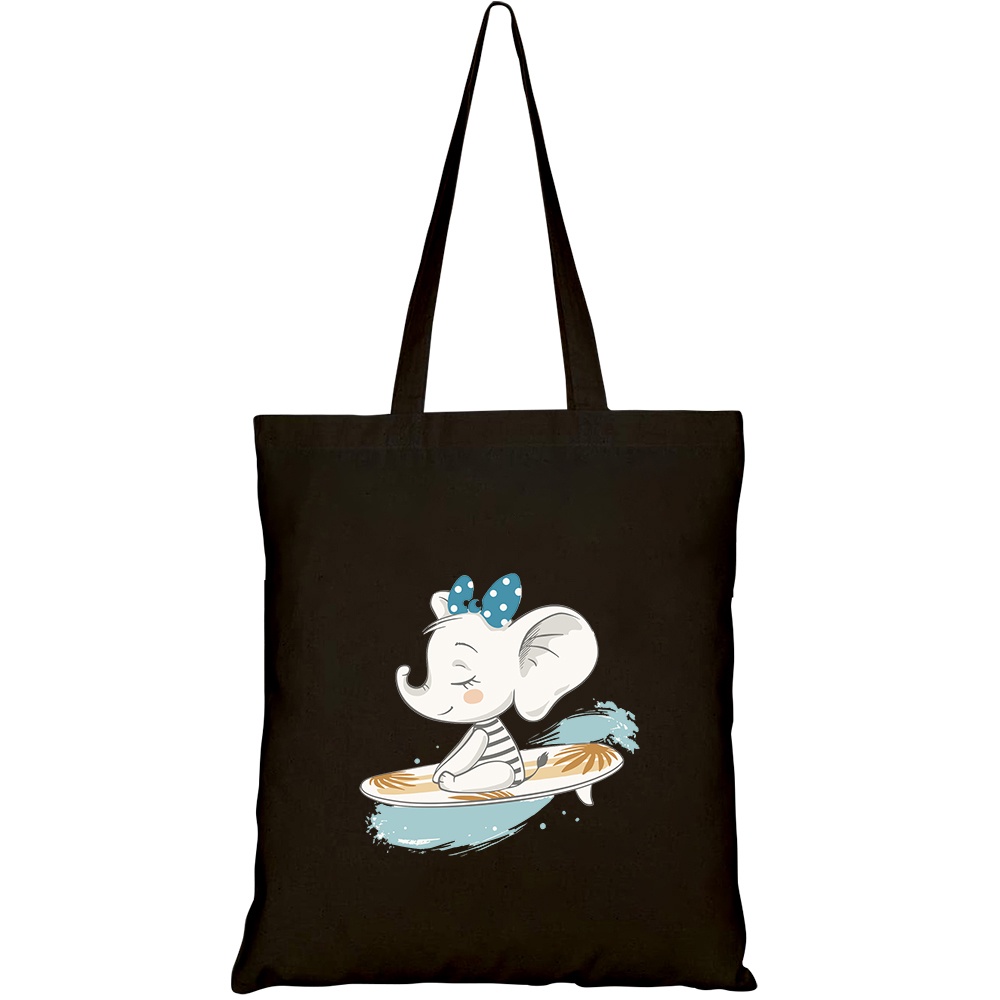 Túi vải tote canvas HTFashion in hình voi lướt sóng HT267