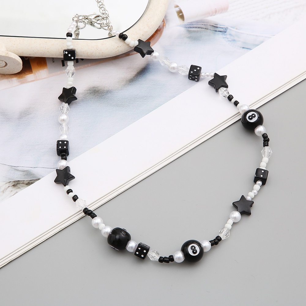 IF ME Vòng cổ choker   đính hạt ngọc trai và ngôi sao màu trắng đen thời trang cho nữ