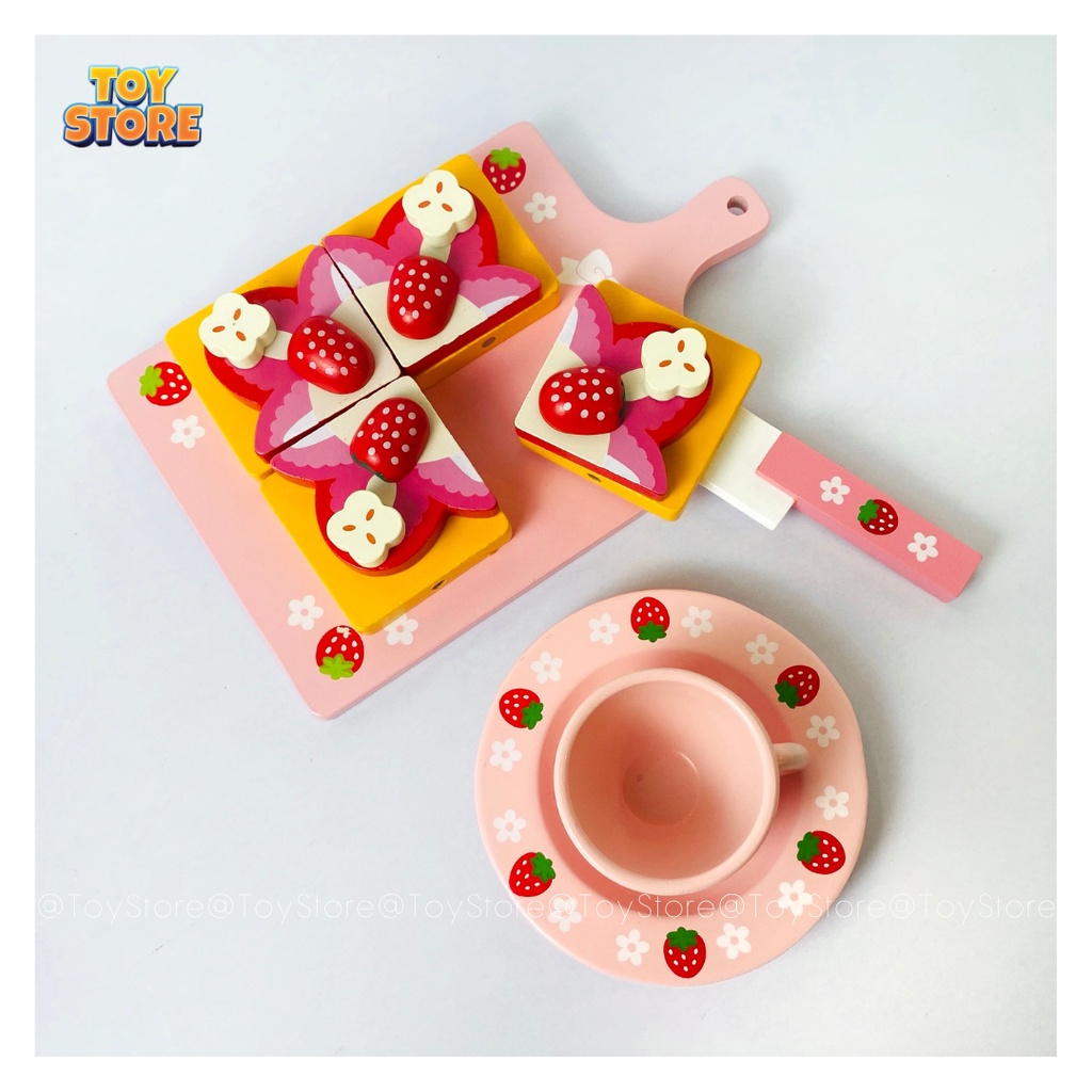 Bộ đồ chơi nấu ăn bánh kếp gỗ hoạ tiết dâu tây toystore FUDAER