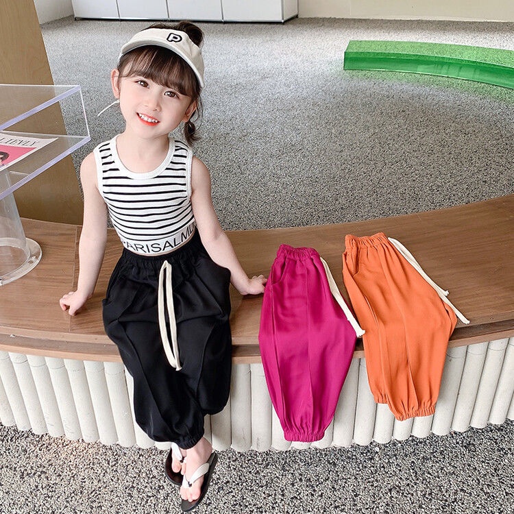 [Babycat] Hàng Có Sẵn Quần Dài Dáng Rộng Phong Cách Hàn Quốc Nhật Bản Mỏng Phong Cách Hàn Quốc Mùa Hè 2022 Chống Muỗi Phong Cách Hàn Quốc Dành Cho Bé Gái