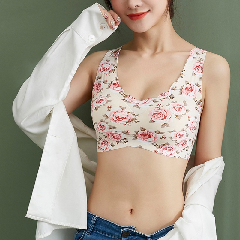 Áo Lót Lụa Không Đường May In Họa Tiết Hoa Có Mút Đệm Dành Cho Nữ YOUYO