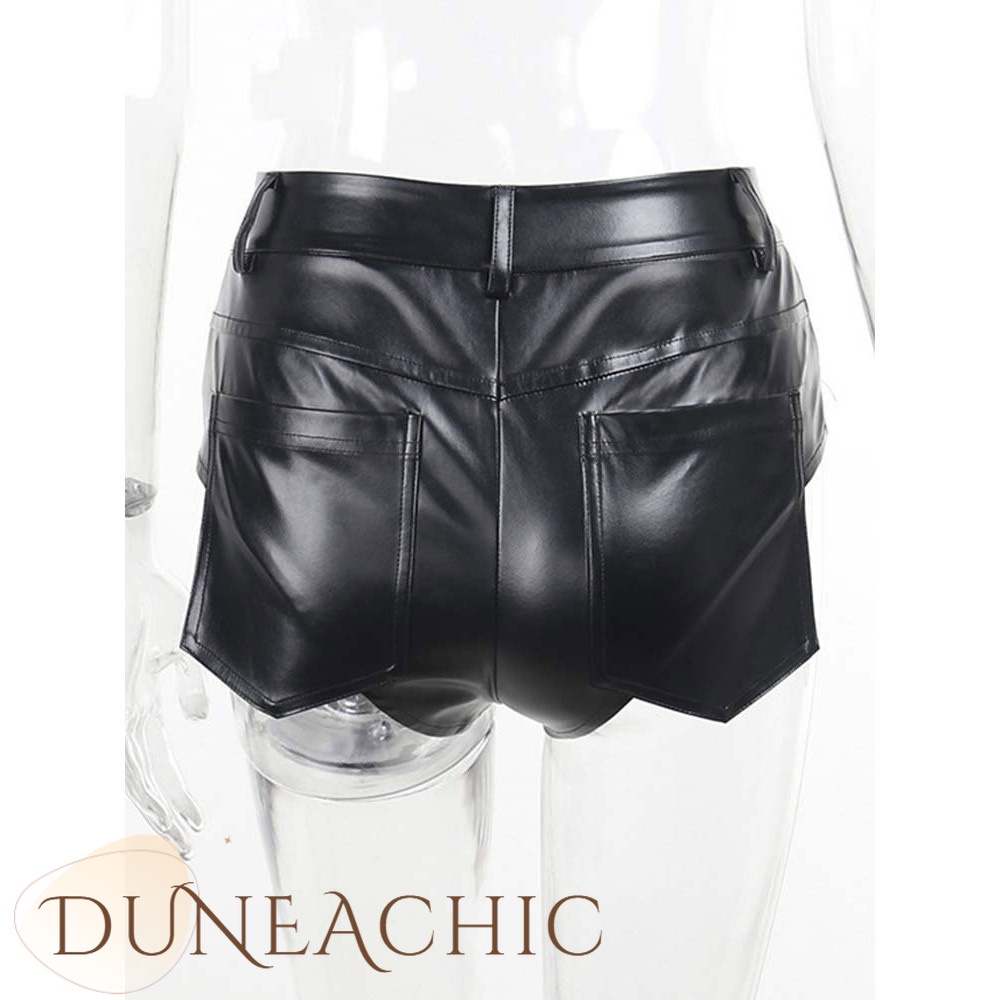 DUNEA Quần short da PU lưng cao kiểu dáng quyến rũ cho nữ