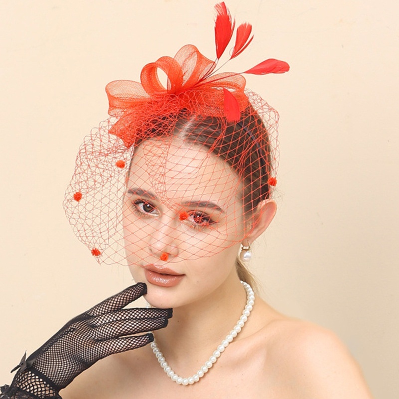 Băng Đô Cài Tóc Phối Lưới Đính Lông Vũ Dành Cho Cô Dâu