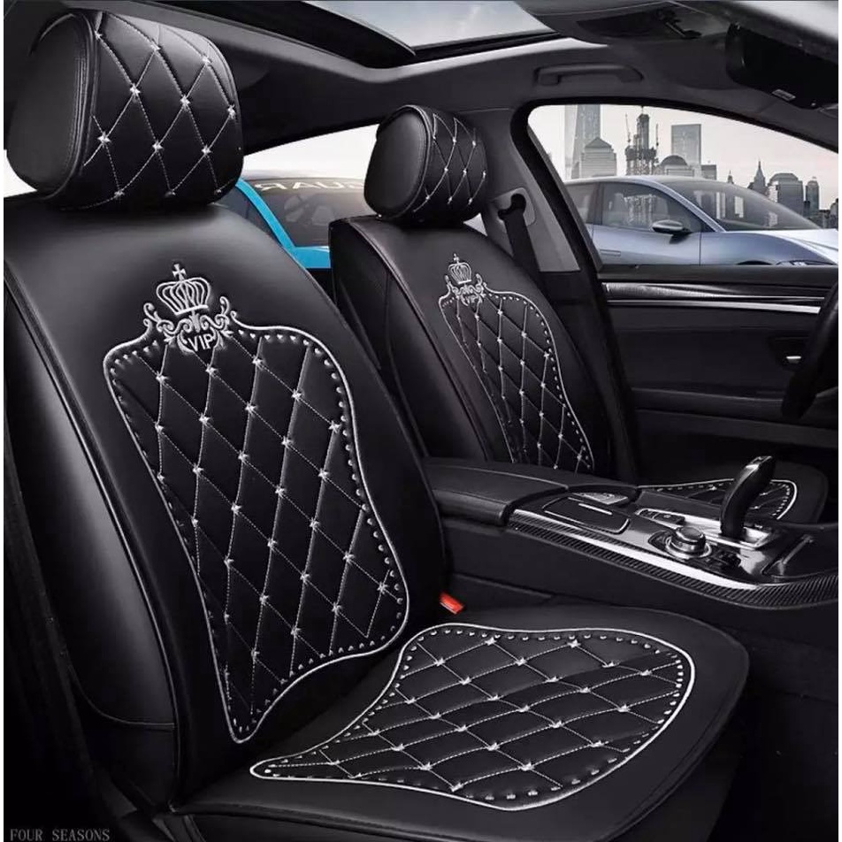 Bộ áo ghế da hình Vương Miện thêu cao cấp cho xe hơi
