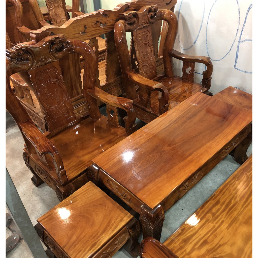 Bộ bàn ghế salon gỗ xoan đào tay 10 mặt gỗ đỏ