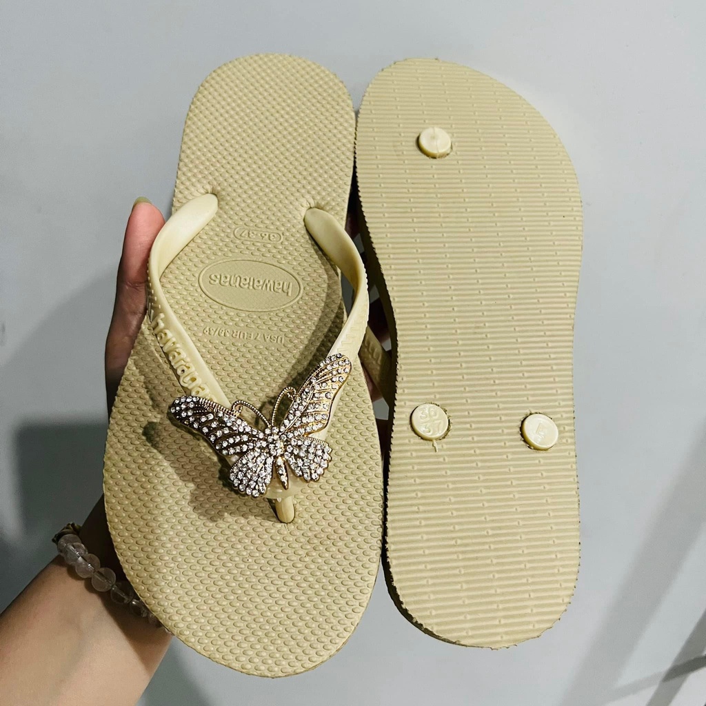 Dép Lào/Dép kẹp xốp Thái Lan Havaianas ép kèm charm ĐÁ Chất Liệu Cao Su a62