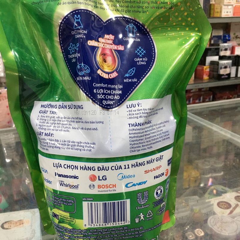 Nước Xả Vải Comfort Đậm Đặc 1 Lần Xả Hương Gió Xuân Tết (Xanh Lá) Dạng Túi 1,8L