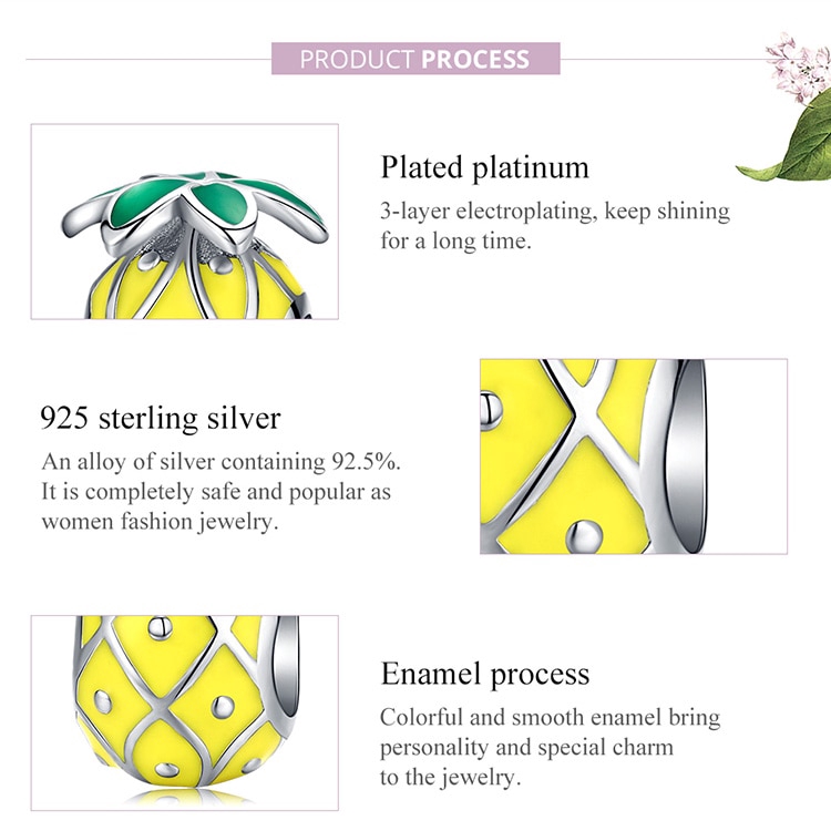 Mặt Trang Trí Bamoer Bằng Bạc 925 Tráng Men Hình Quả Dứa Dùng Làm Vòng Tay Thủ Công Cho Nữ