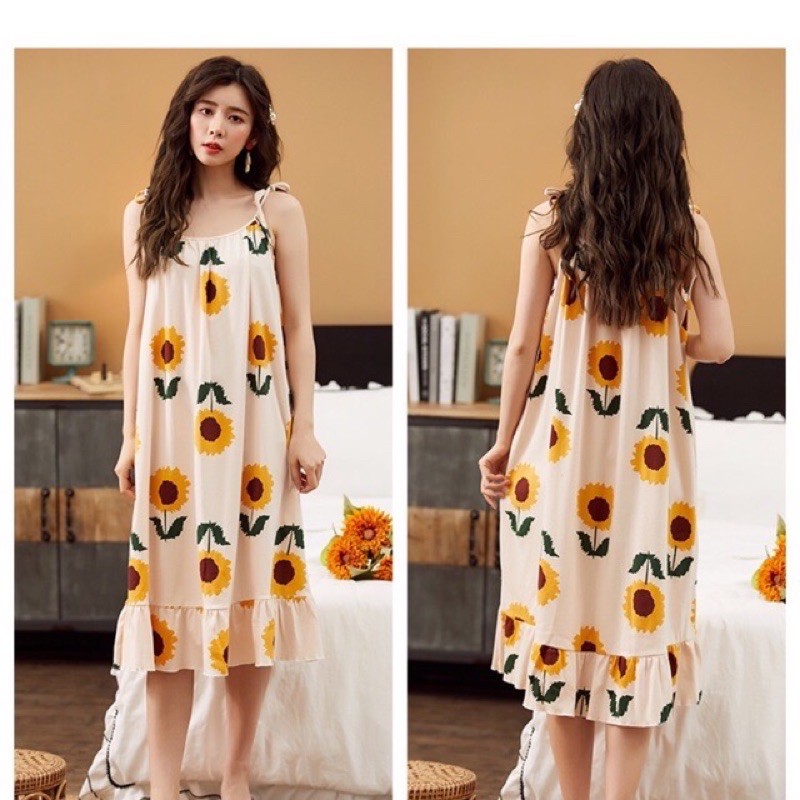 [Mã WAP15 hoàn 15% xu đơn 150k] Váy ngủ cotton dáng dài phong cách Hàn Quốc chất đẹp mát mịn -đồ mặc nhà nữ | BigBuy360 - bigbuy360.vn