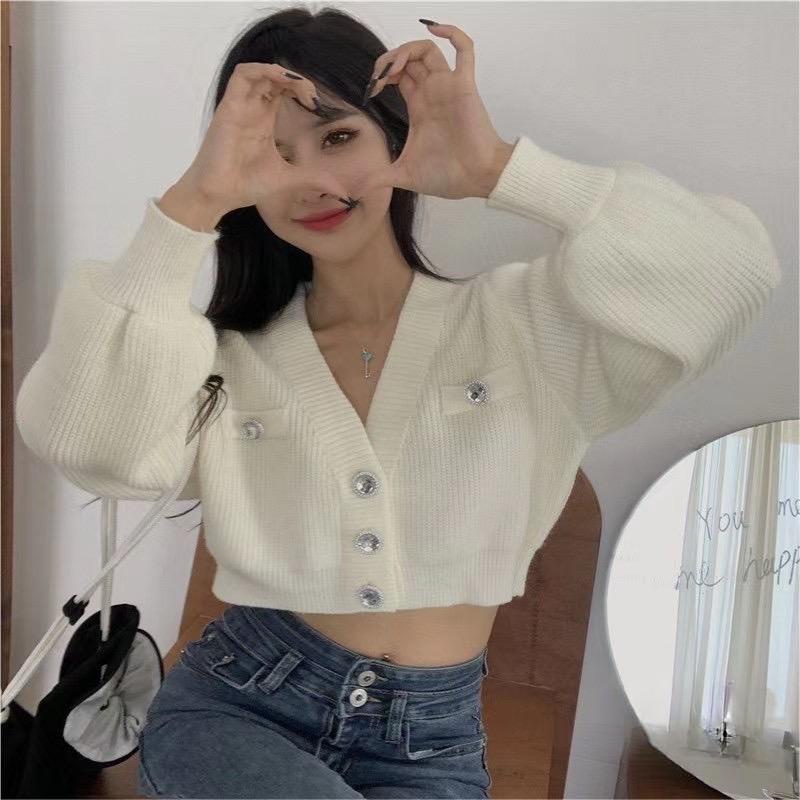 Áo Khoác Dệt Kim Cổ Chữ V Màu Sắc Đơn Giản Cho Nữ