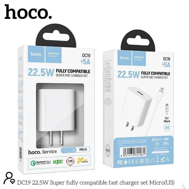 Bộ Sạc Nhanh Hoco DC19 Micro/Lightning/Type-C (22,5W - 5A)- Hỗ trợ sạc siêu nhanh - Bảo hành 6 tháng, Lỗi 1 đổi 1